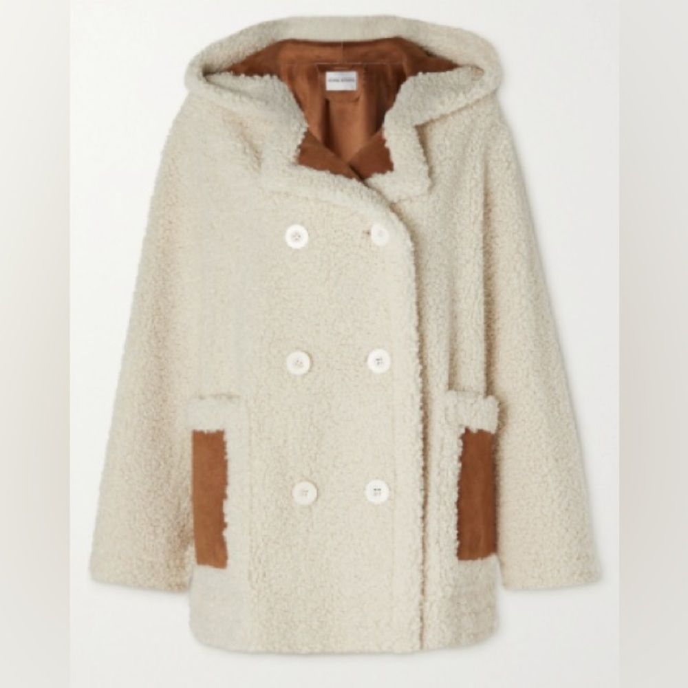 STAND STUDIO Khalessi hooded faux suede-trimmed faux shearling coat, off-white